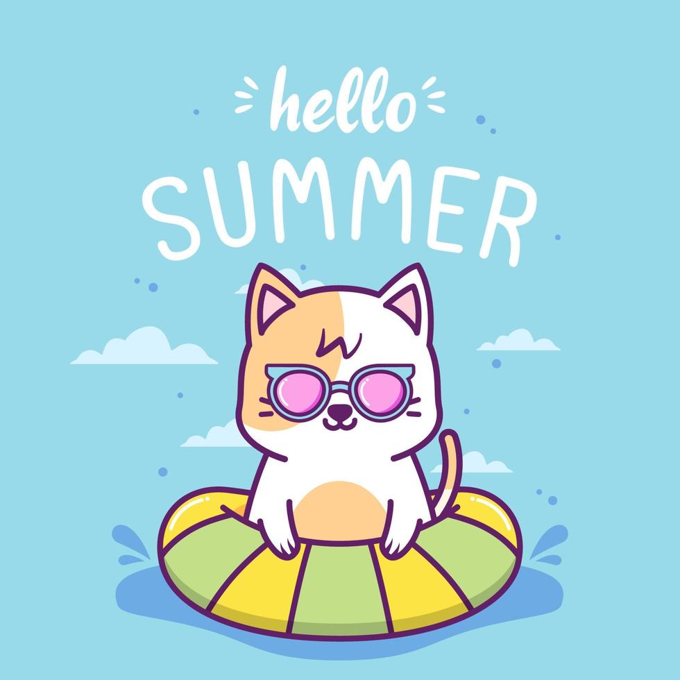 hola verano con lindo gato vector