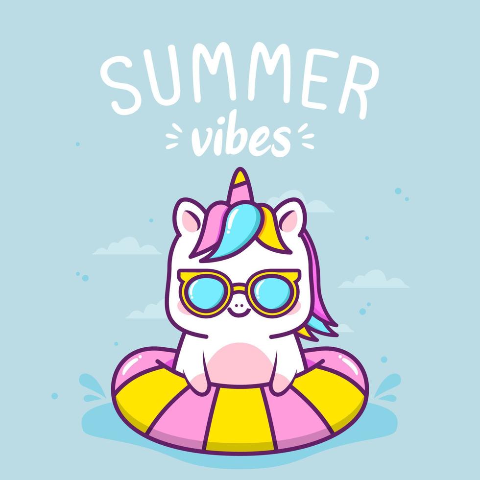 cute unicorn in summer holiday vector