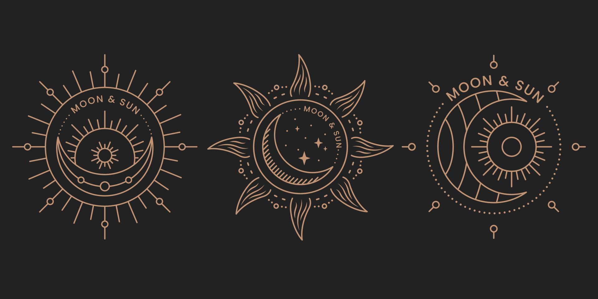 conjunto de logotipo elegante sol y luna vector