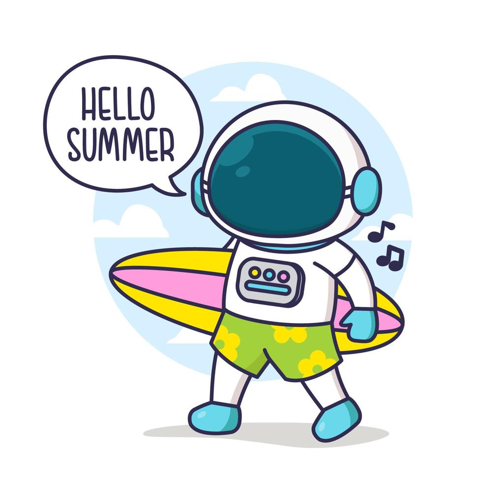 holiday summer astronaut with ball surfing board vector