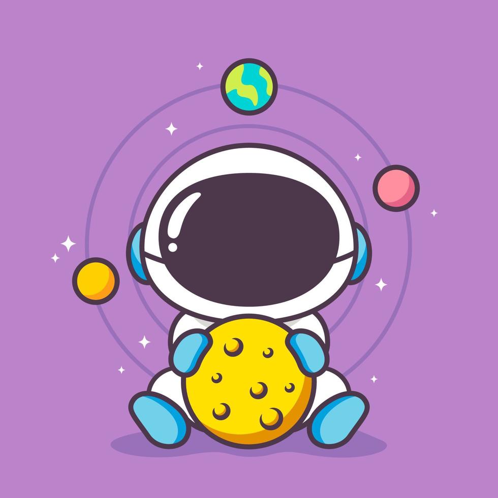 lindo astronauta con luna en forma de bola vector