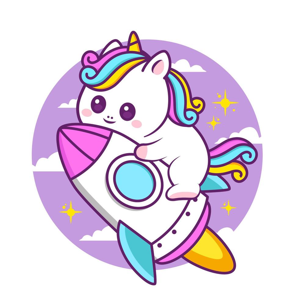 cute unicorn launch with rocket vector