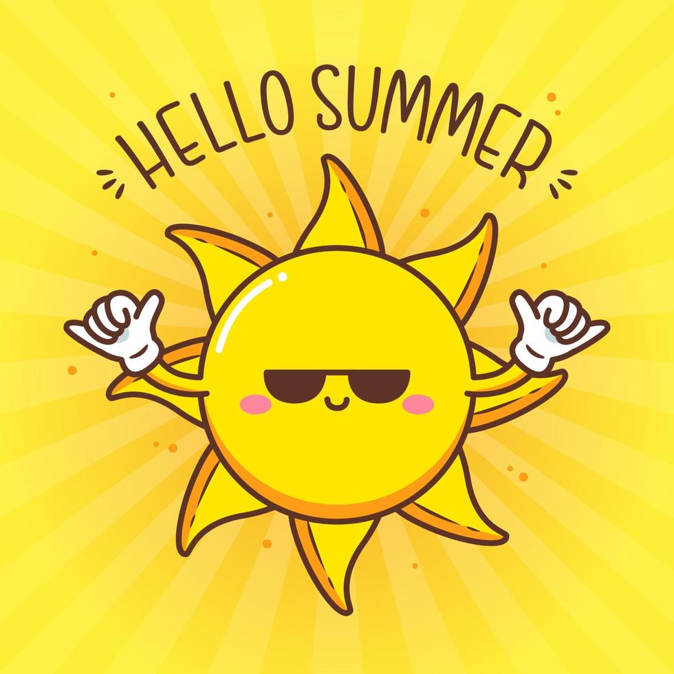 hello summer with cute sun wear sun glasses vector