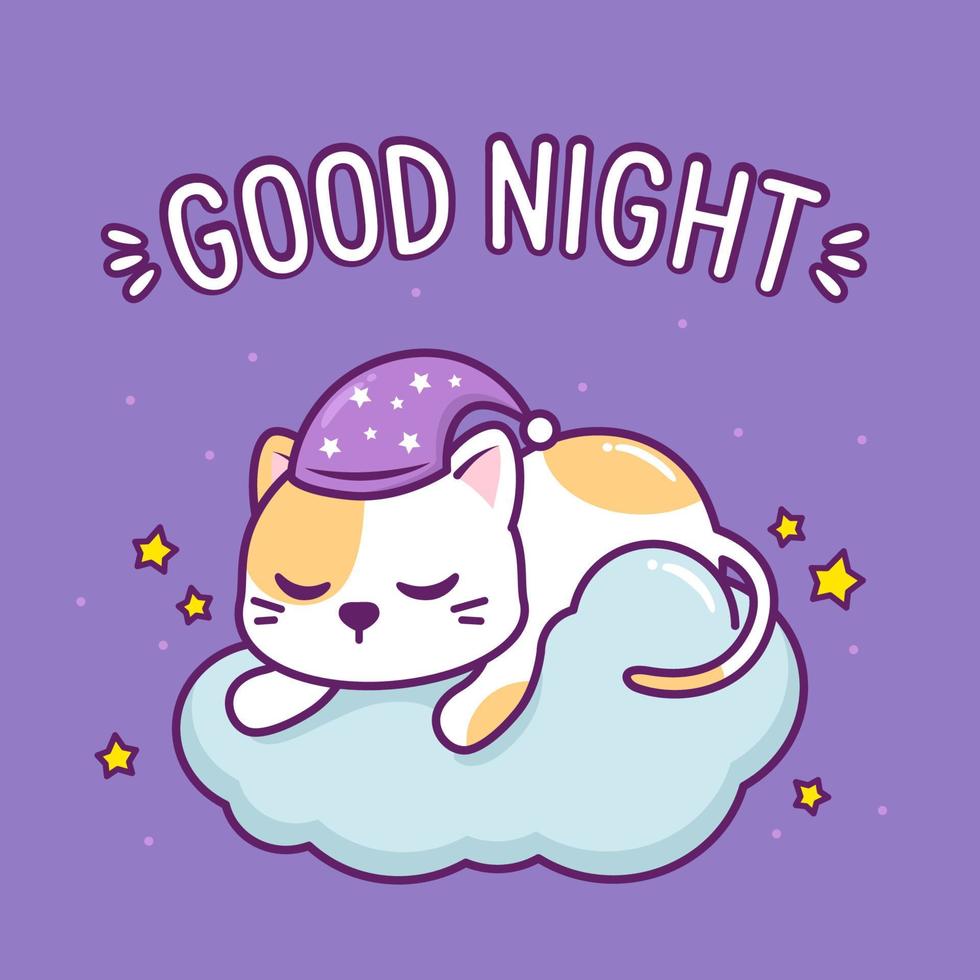 cute cat sleeping in the cloud vector