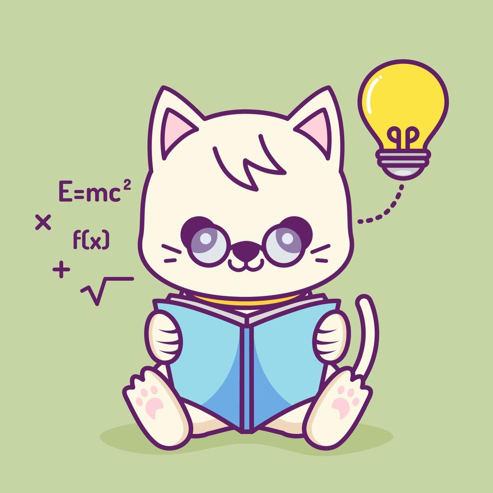 cute cat reading a book vector