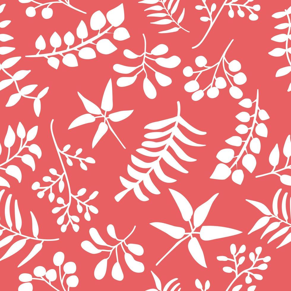 plantas blancas sobre un patrón de fondo rojo para textiles y telas vector