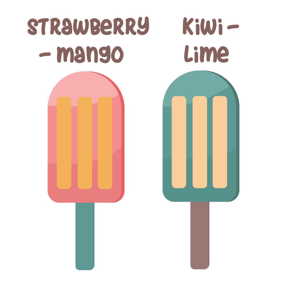 Cartoon red and green ice-cream icons on white background. Vector illustration