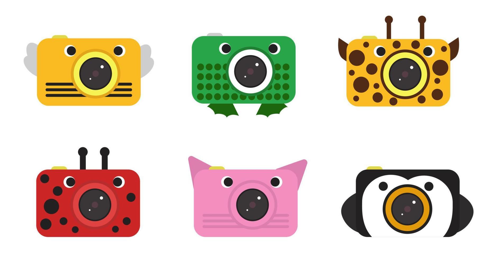 Kids animal cameras set flat style vector illustration