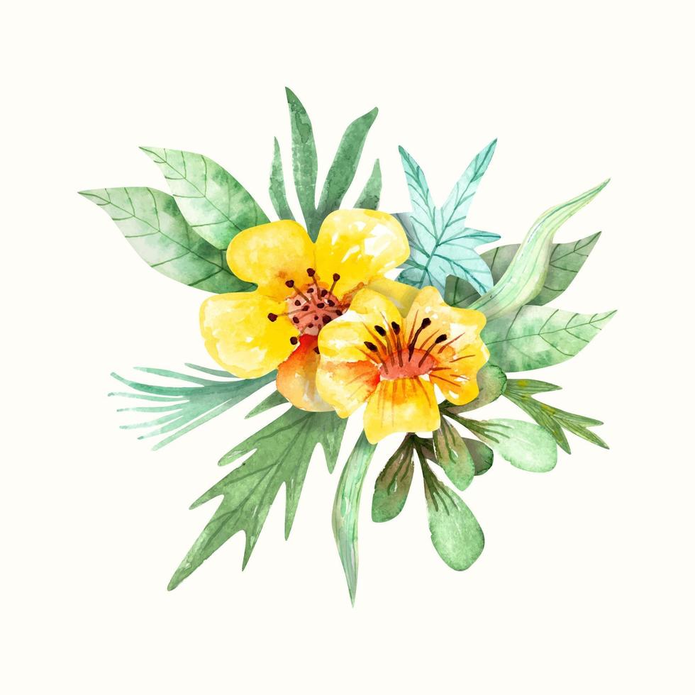 Watercolor composition of wild flowers and herbs. Cute floral bouquet. vector