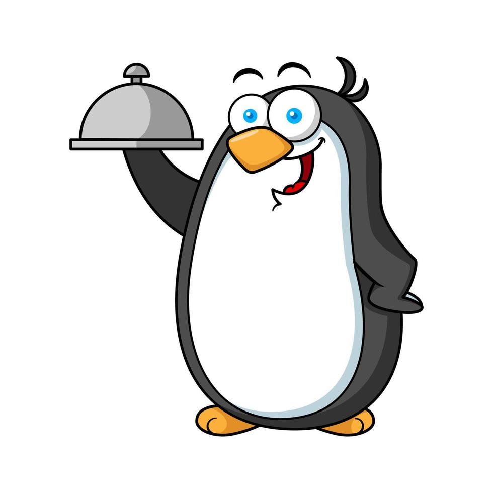 Cartoon Penguin Mascot Character Holding Plate vector