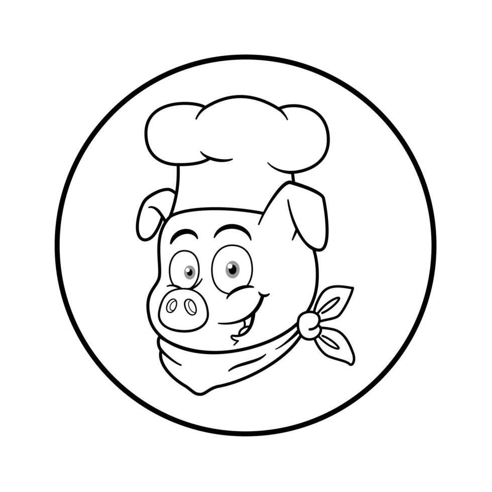 Pig Chef Mascot Logo Character Outline vector