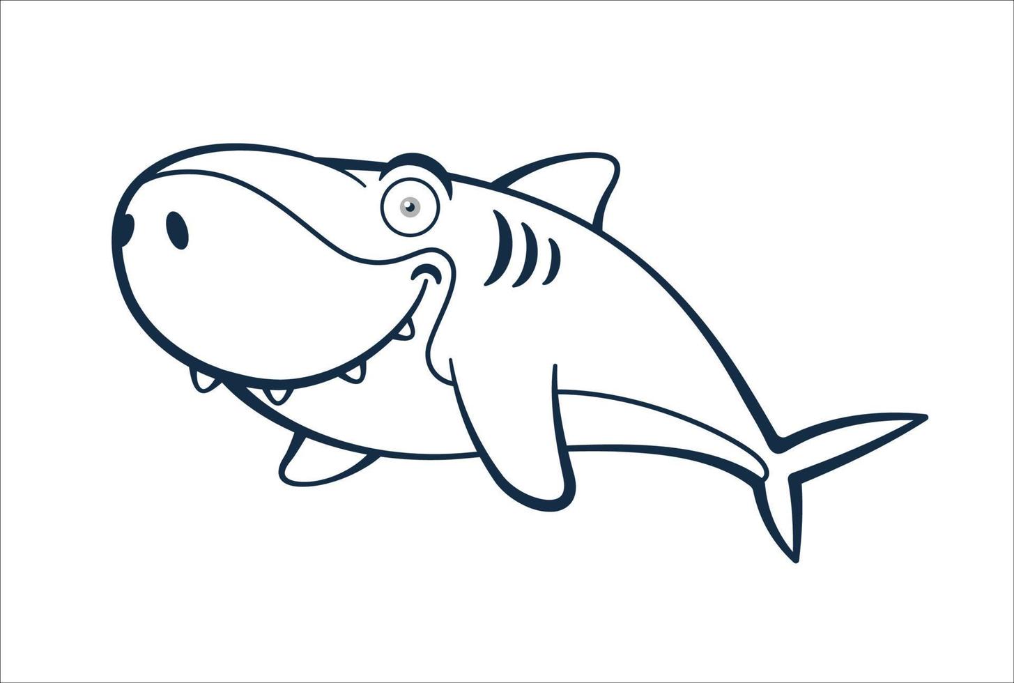 Shark With Smile Cartoon Character Outline vector