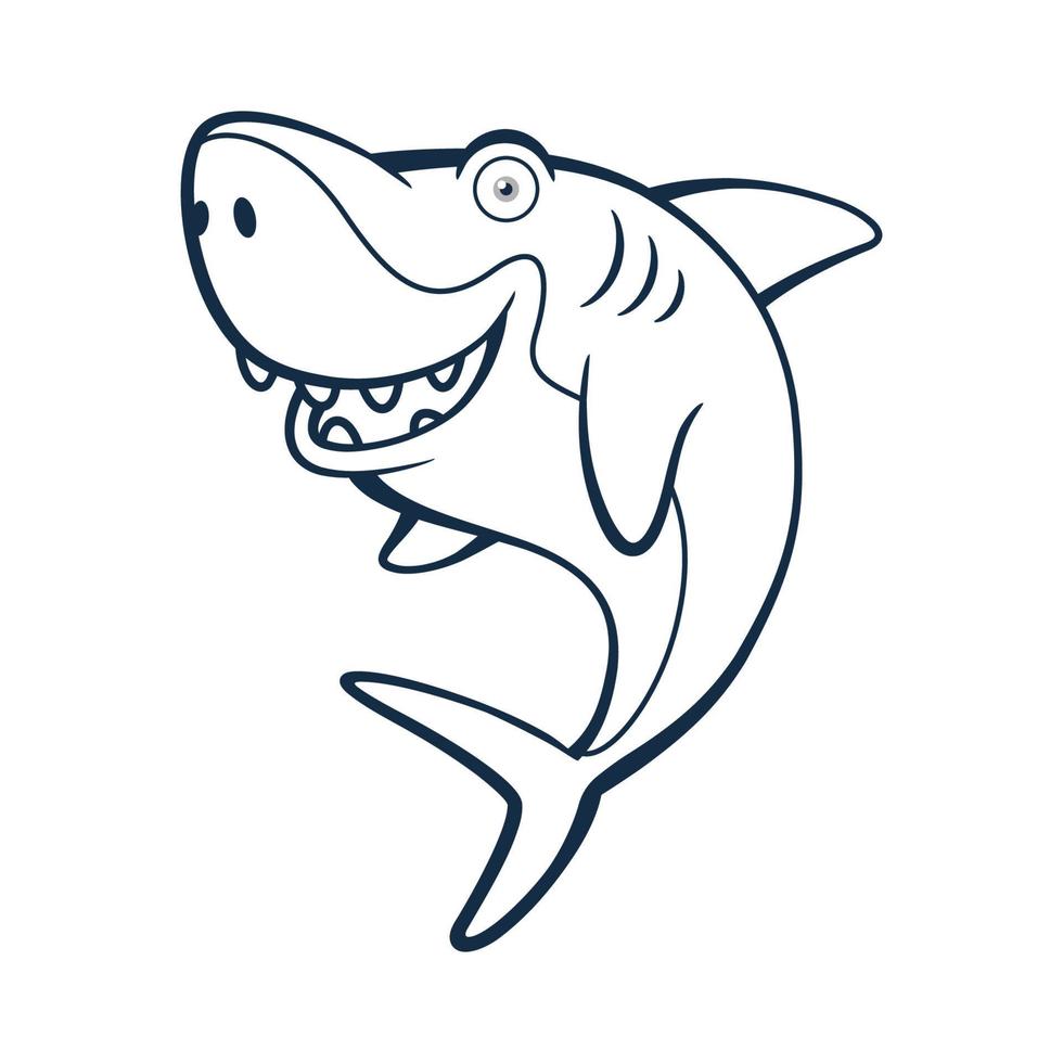 Smiling Shark Cartoon Character Outline vector