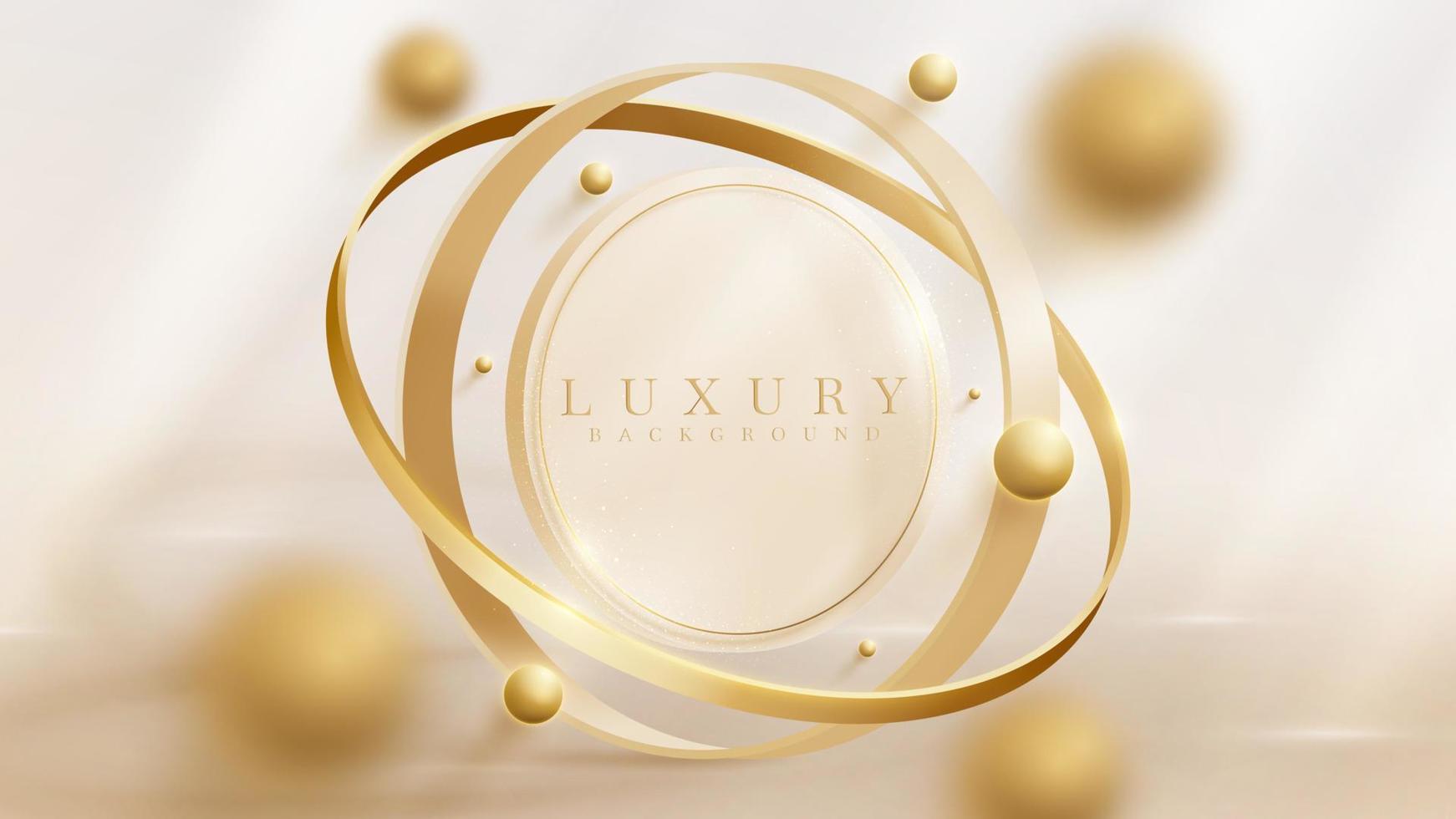 Luxury 3d gold circle frame background with blurred ball element and glitter light effect decoration. vector