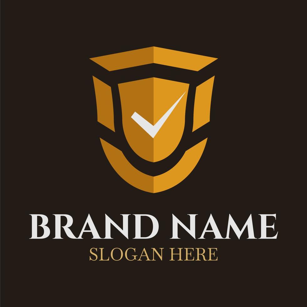 gold shield with checkmark vector logo template for management and business consultant company