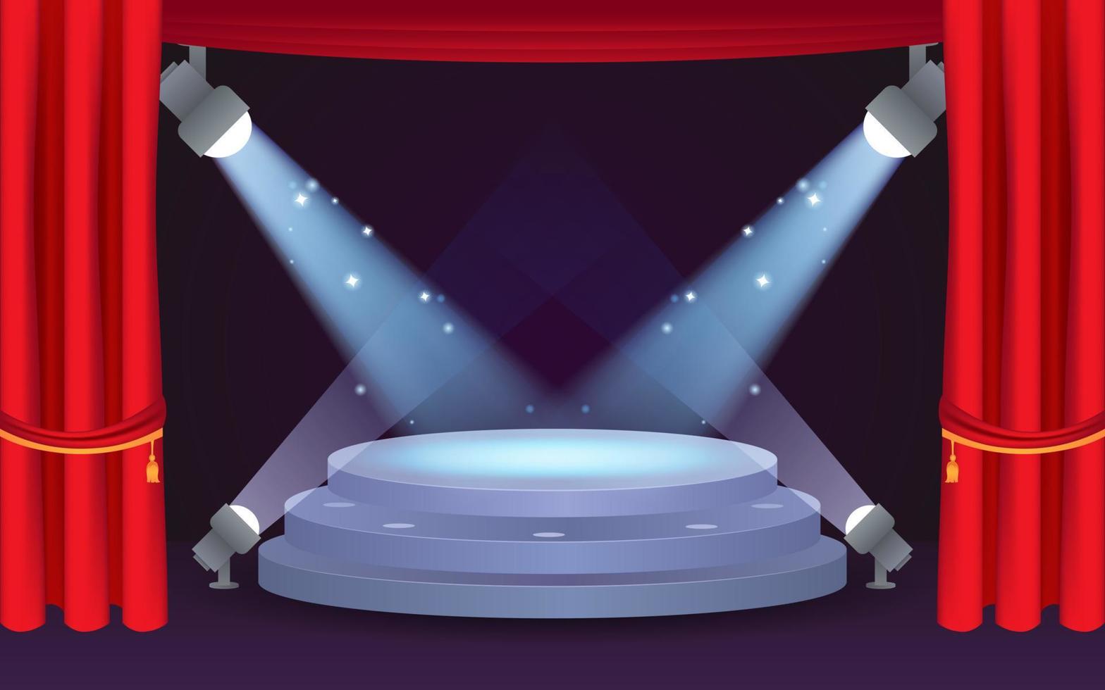 promo podium with beautiful decoration red curtains and spotlights vector