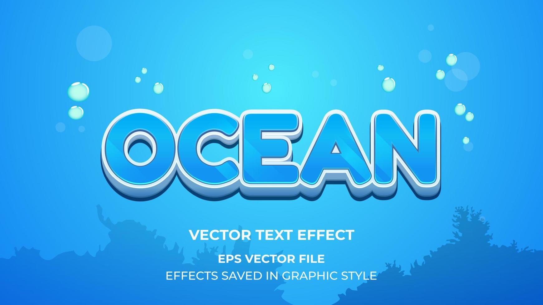 efecto de texto vectorial. océano submarino brillante y efecto de texto. vector