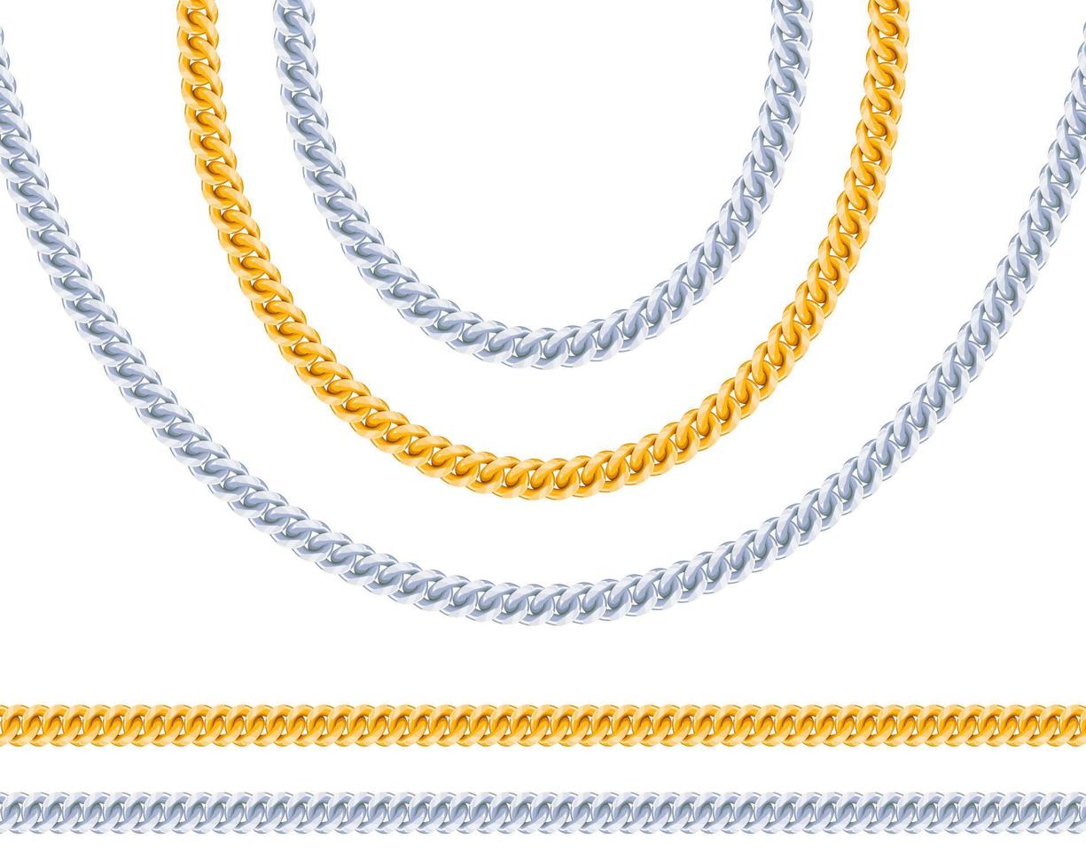 Realistic gold and silver chain vector isolated on white background
