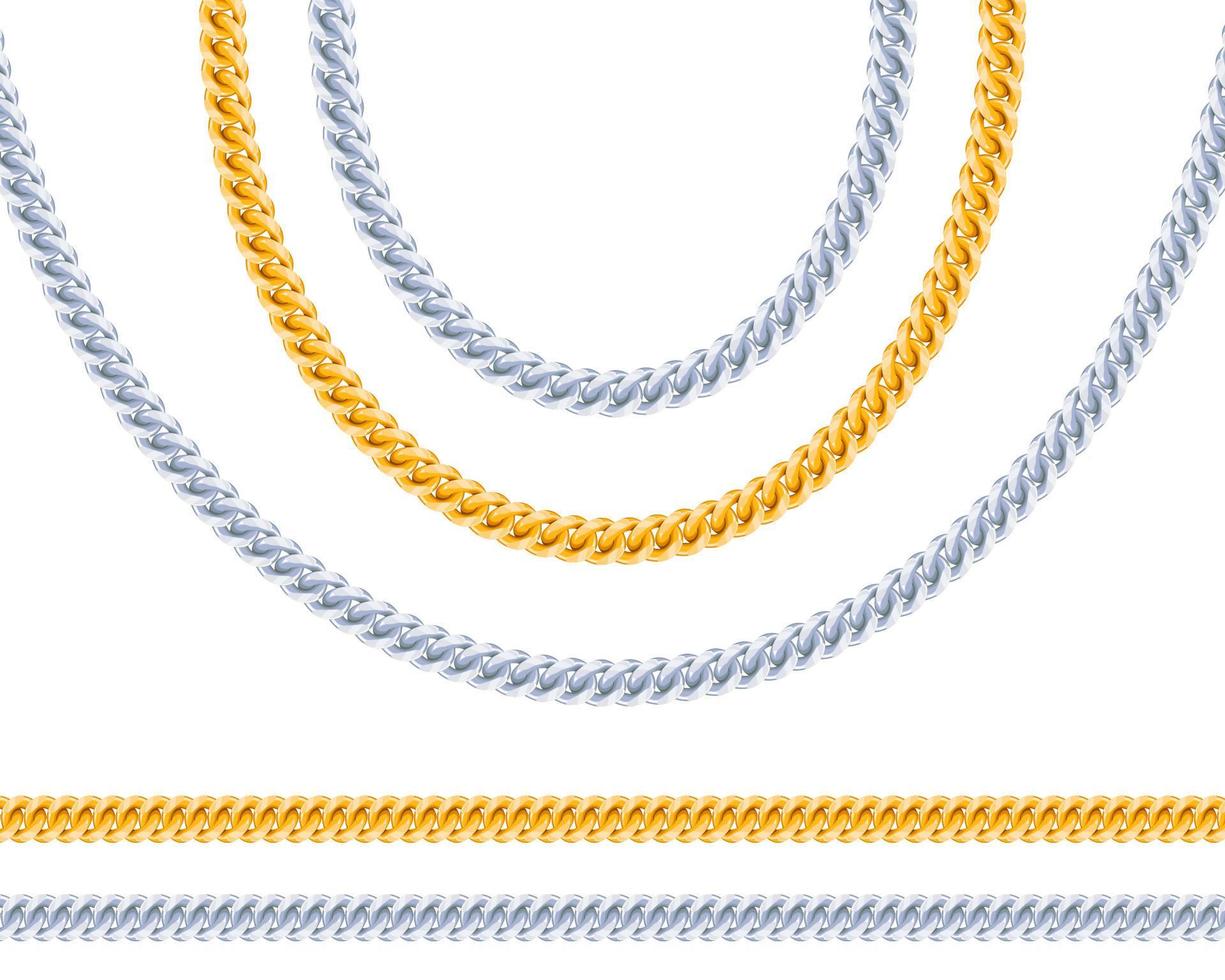 Realistic gold and silver chain vector isolated on white background