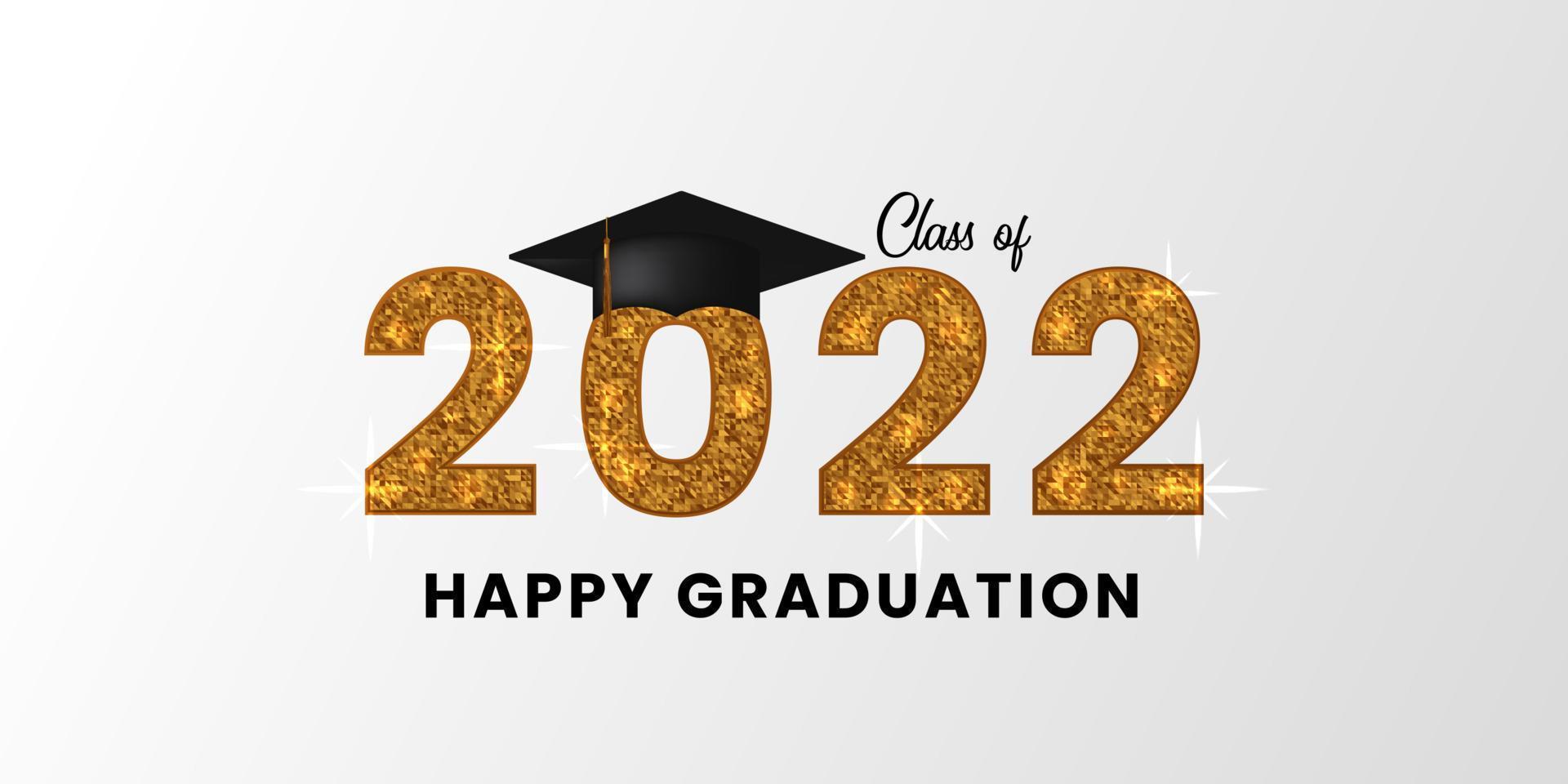 3d golden class of 2022 with golden glitter happy graduation congratulation for university collage high school vector