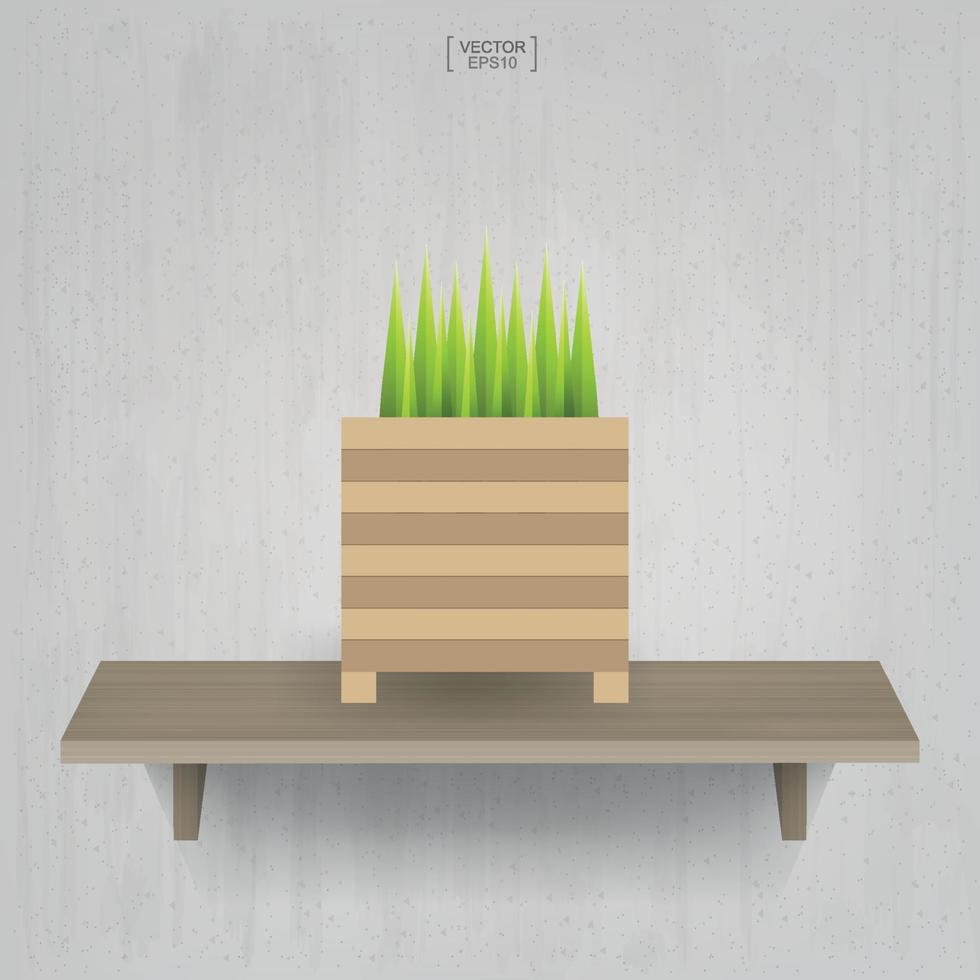 hermosa planta de decoración en maceta de flores sobre fondo de estante de madera. idea para el diseño de interiores y decoración. vector. vector