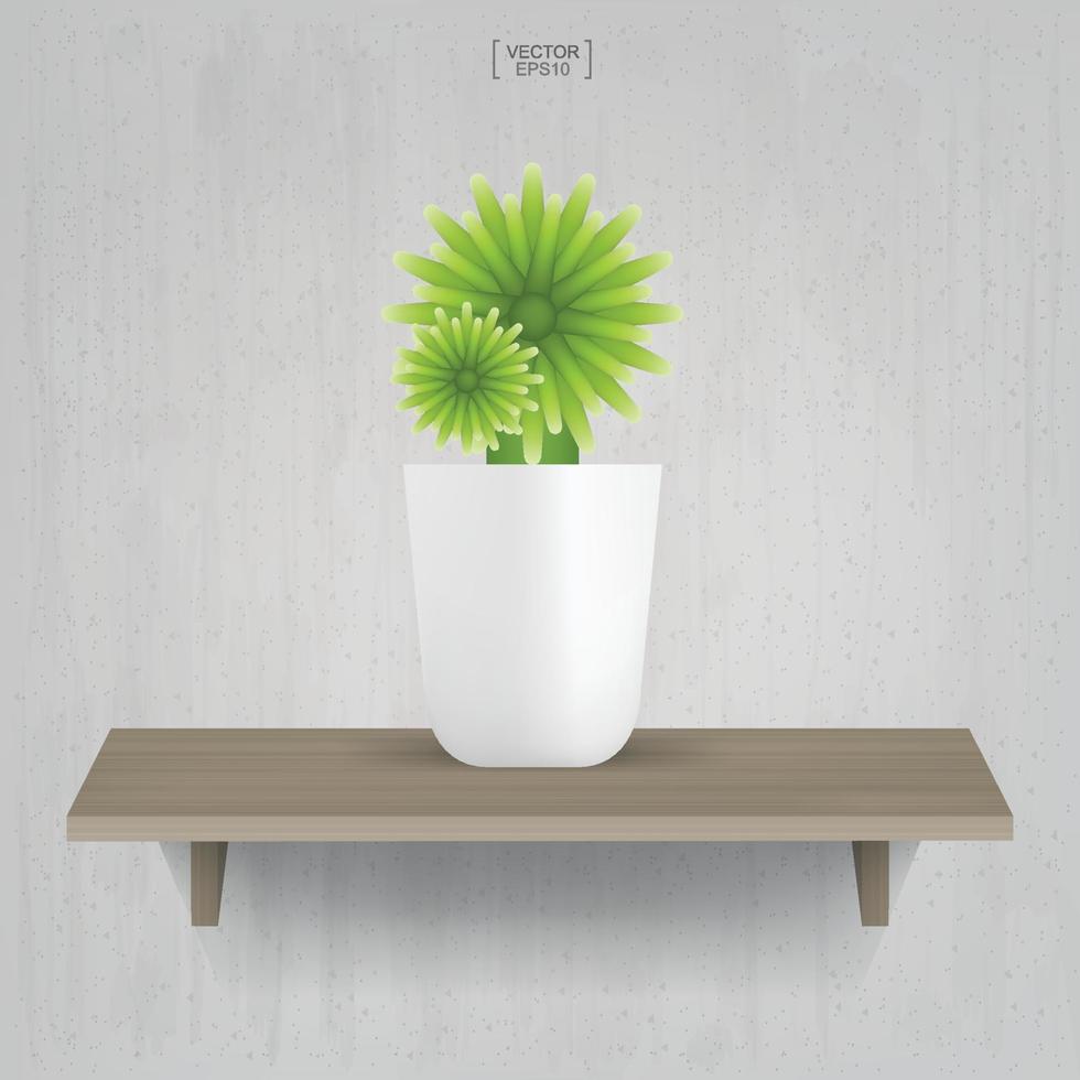 hermosa planta de decoración en maceta de flores sobre fondo de estante de madera. idea para el diseño de interiores y decoración. vector. vector