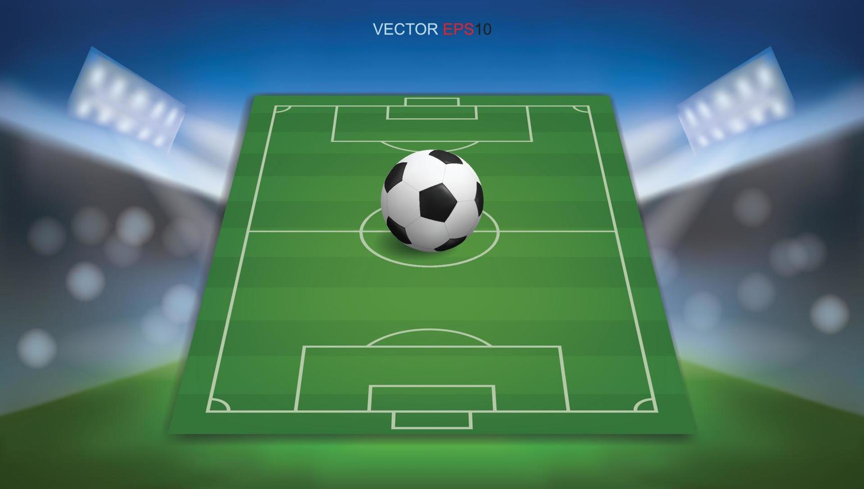 Football field or soccer field background with football ball. Green grass court for create soccer game. Vector. vector