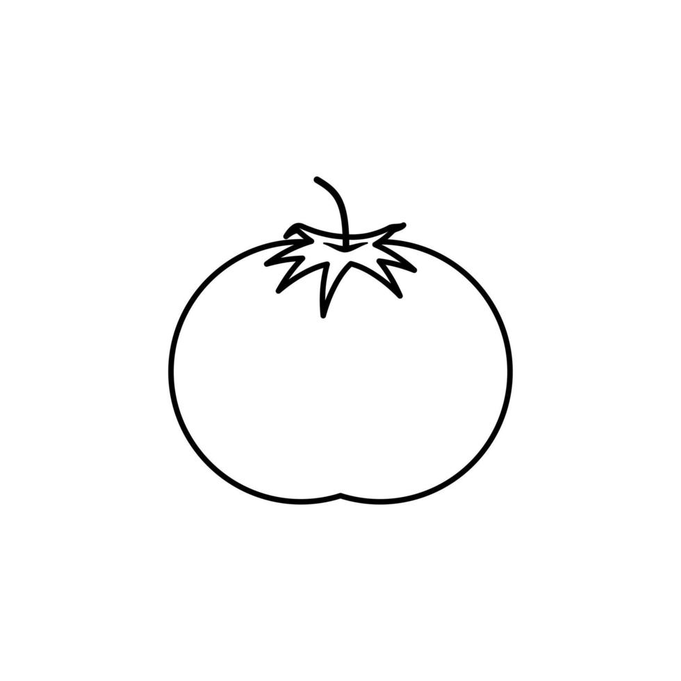 Outline icon of tomato. Fruit icon. Fresh, vitamin, vegetable and whole fruit with leaf vector