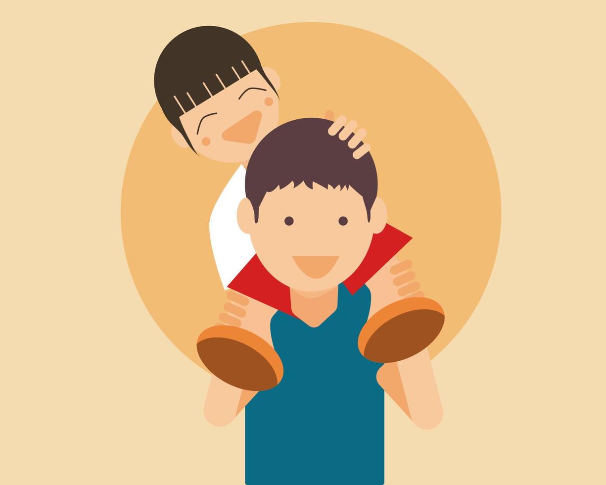 Elder brother and his sister. They are happy. Cute cartoon character vector style for your design.