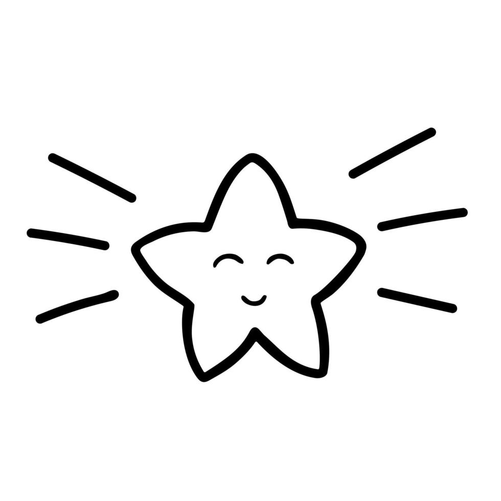 Funny Shining Cute Star Emoticon icon. Hand drawn doodle style. Isolated vector illustration