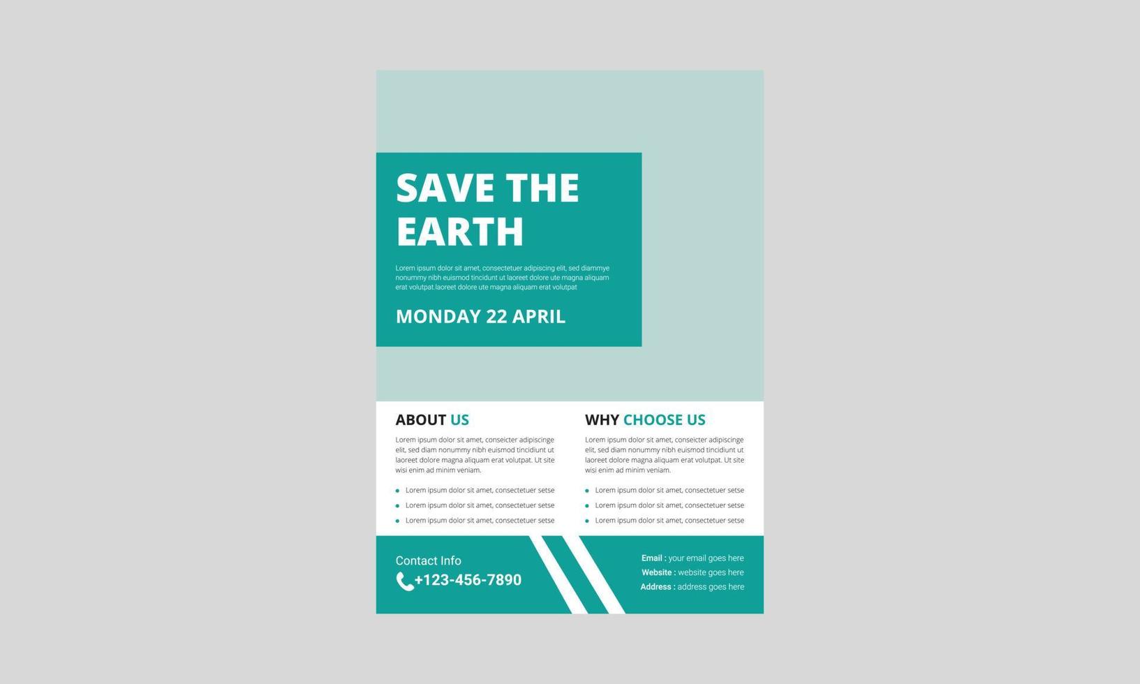 Earth Day Flyer Template Design. International Mother Earth Day Flyer. Environmental problems and environmental protection, cover, A4 size, flyer, leaflet, poster design vector