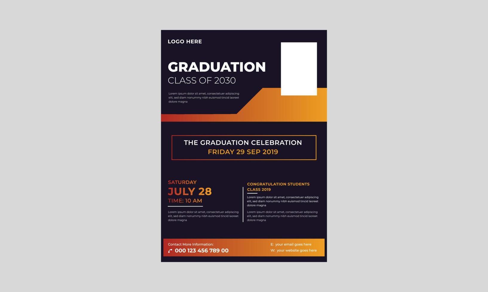 Elegant Graduation Flyer template, Graduation party template or flyer design, Vector school party invitation flyer.