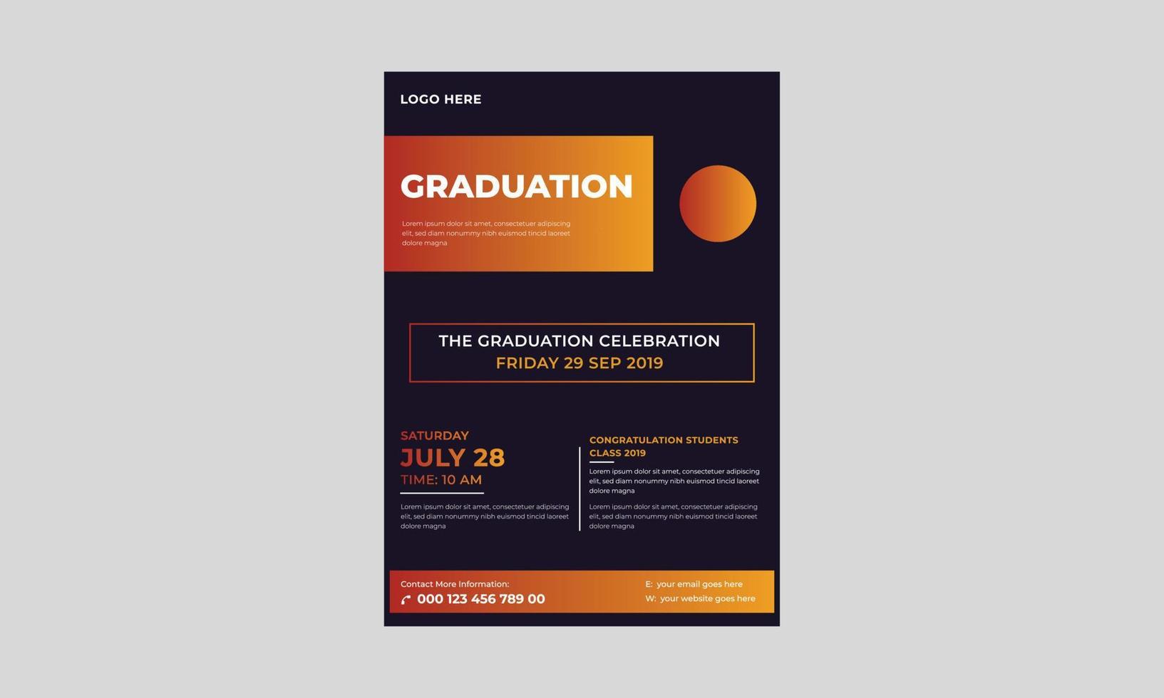 Elegant Graduation Flyer template, Graduation party template or flyer design, Vector school party invitation flyer.