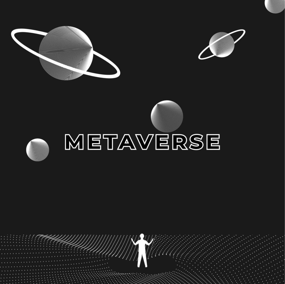 Businessman standing silhouette and Digital Contour curve dot and line and wave with wireframe. The concept for metaverse and VR technology vector