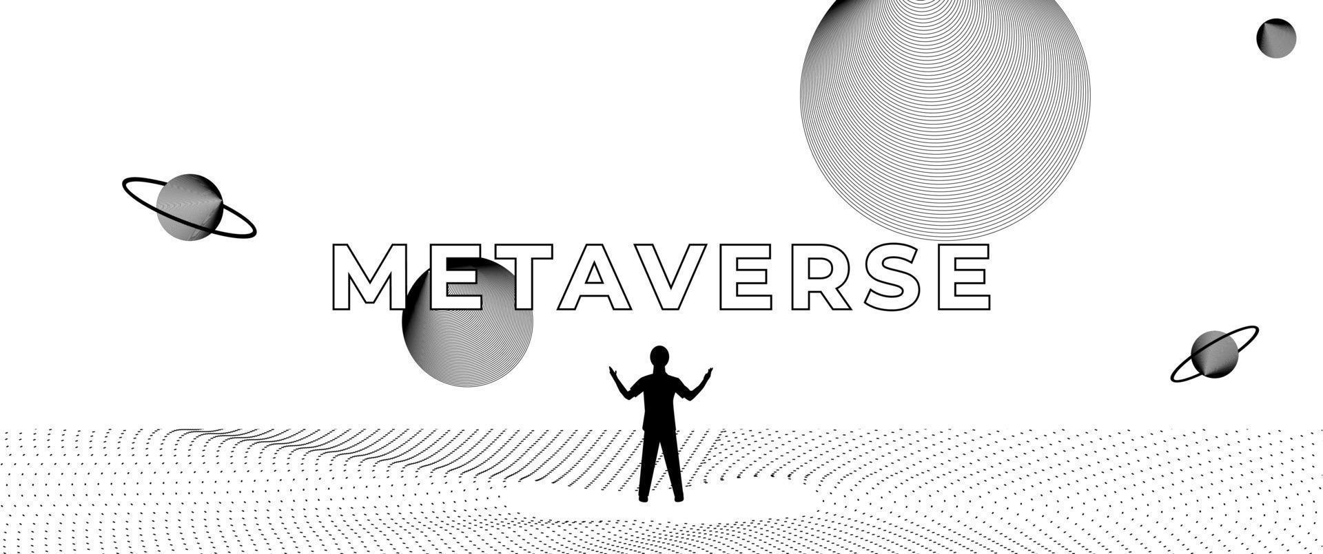 Businessman standing silhouette and Digital Contour curve dot and line and wave with wireframe. The concept for metaverse and VR technology vector