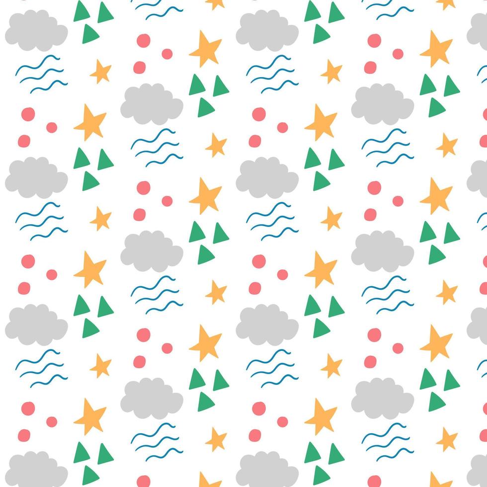 Children fairy pattern made of geometric shapes of stars and clouds vector
