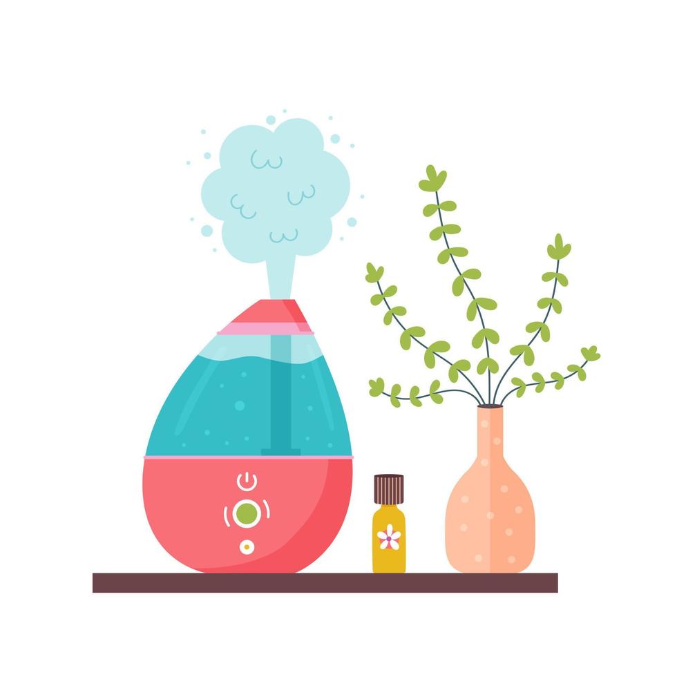 humidificador en el estante con aceite aromático vector