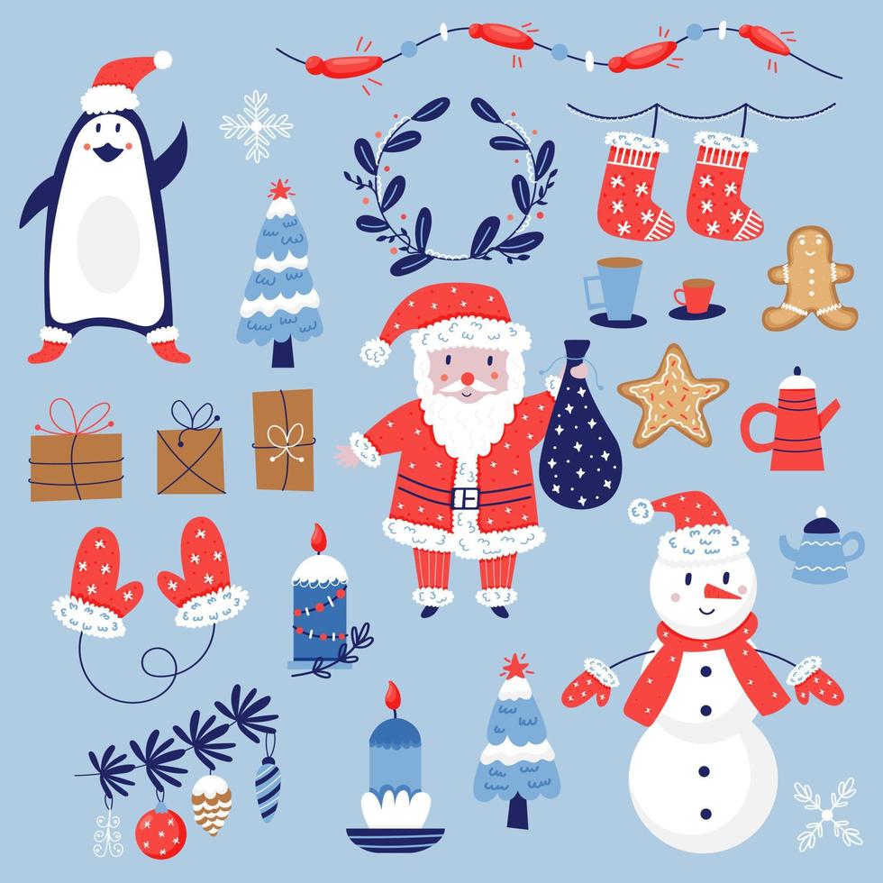 Christmas set of characters and decor vector