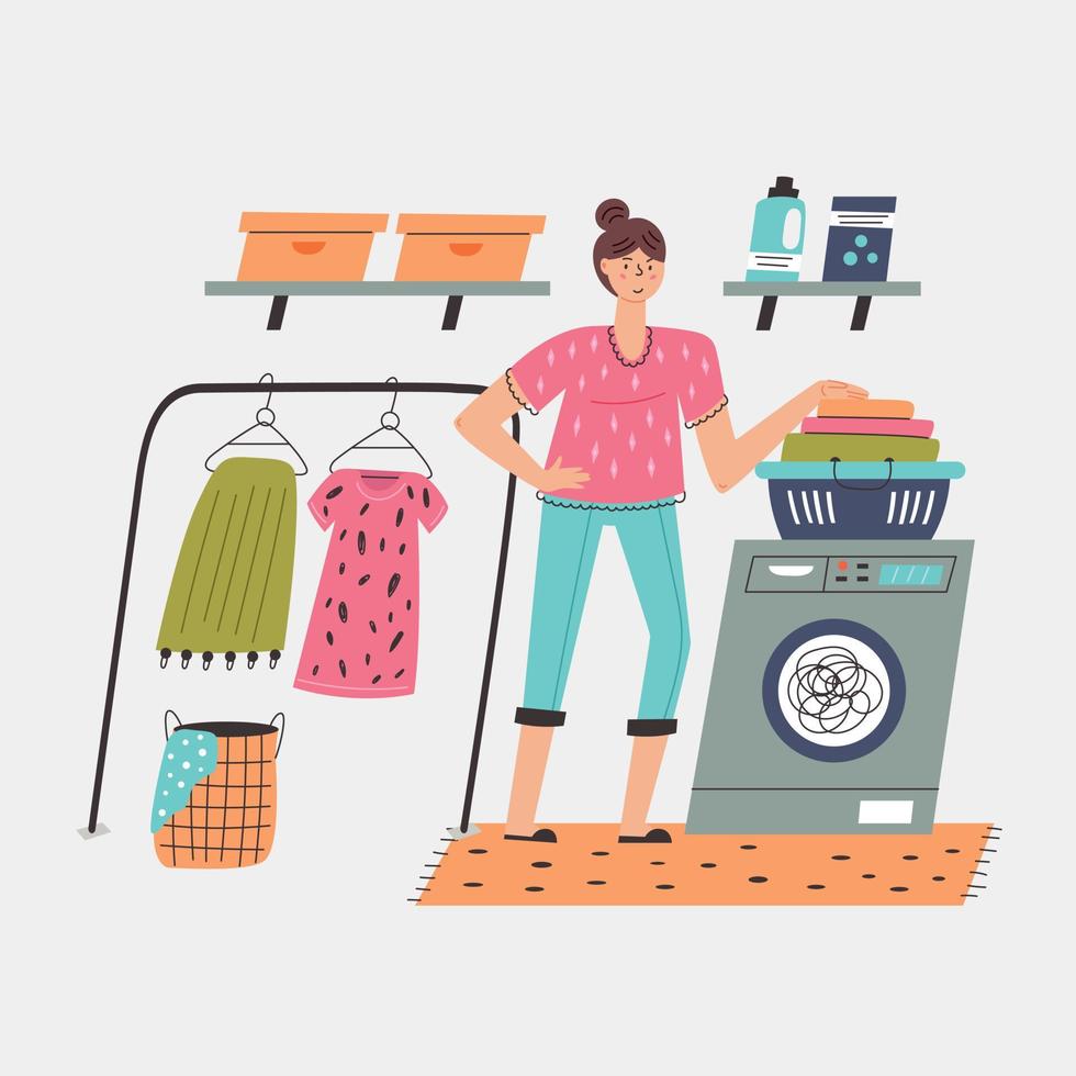Happy woman laundry vector