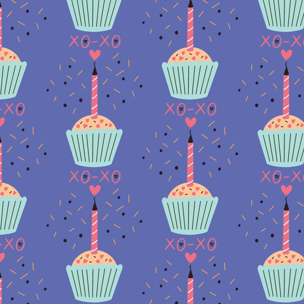 Seamless cupcake pattern with a heart vector