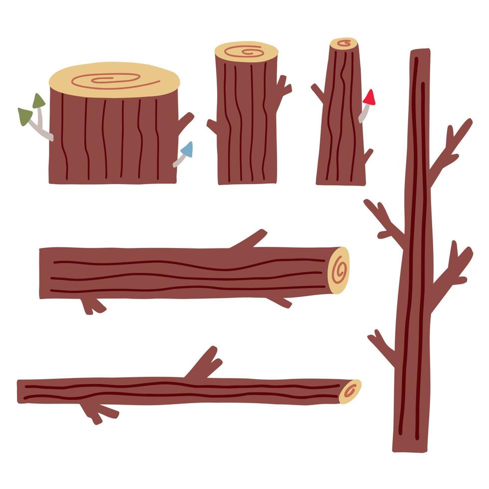 Set wooden stumps branches vector