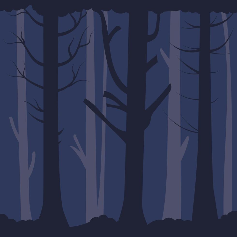 Dense gloomy forest. Old bare trees in the dark vector