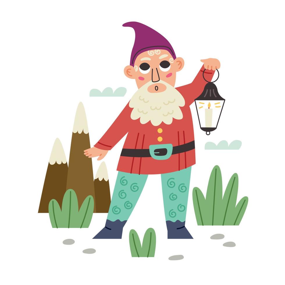 Little Gnome Holds Lantern vector