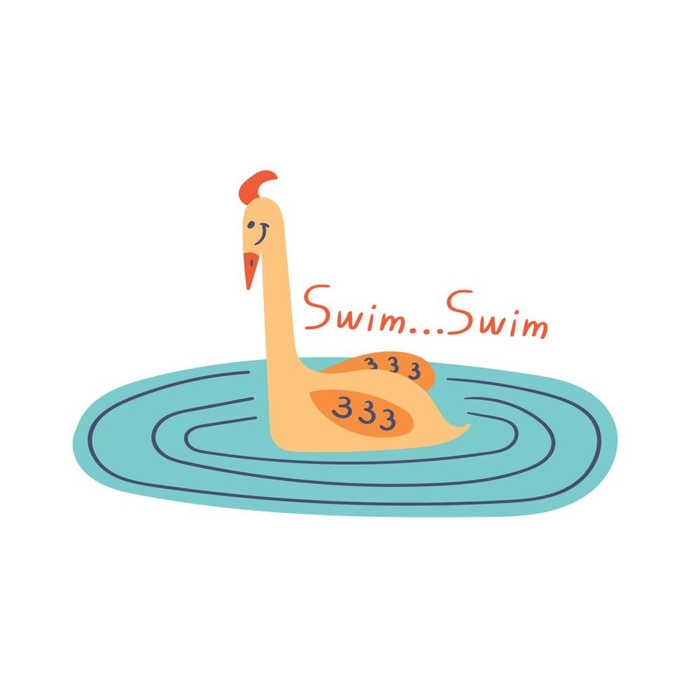 Stork swims in the water. Funny bird bathes. Editable Vector Illustration