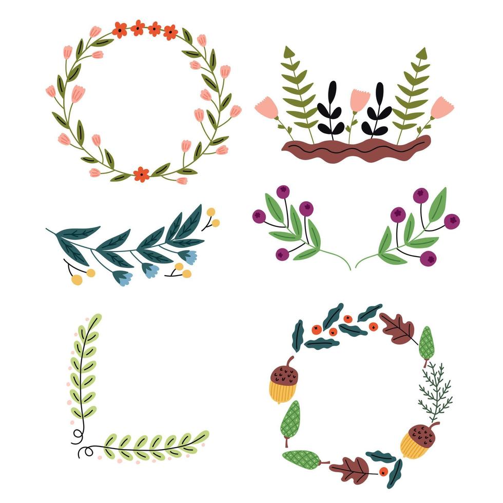 establecer marcos de plantas florales dibujados a mano vector