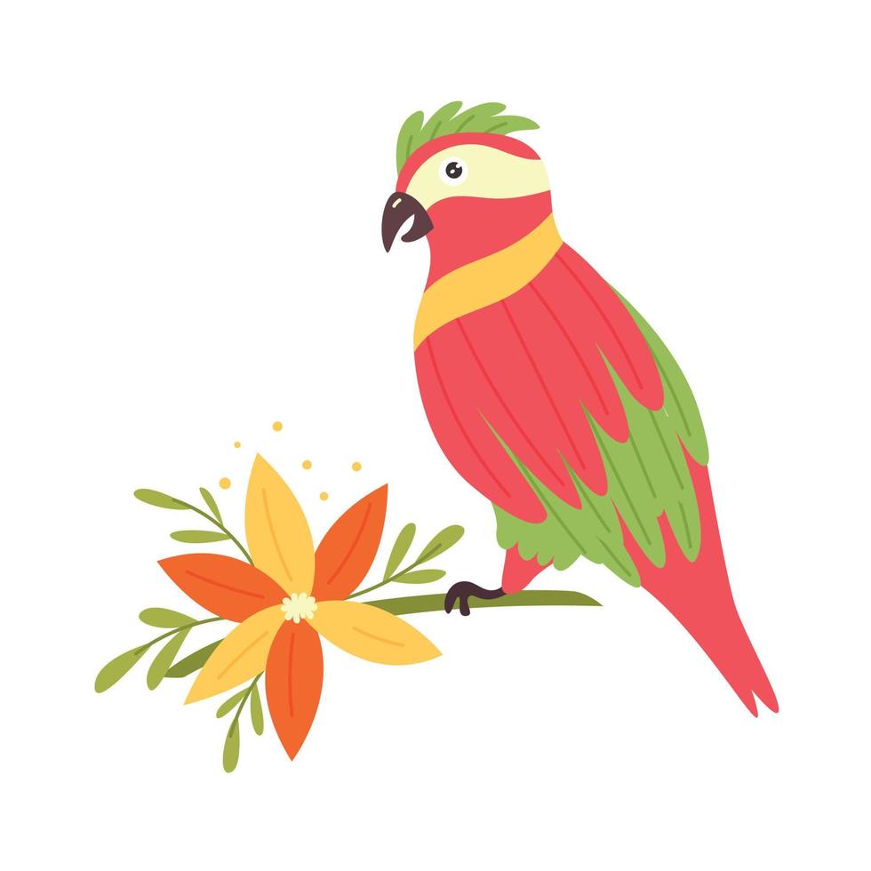 loro colorido vectorial sentado en una flor vector