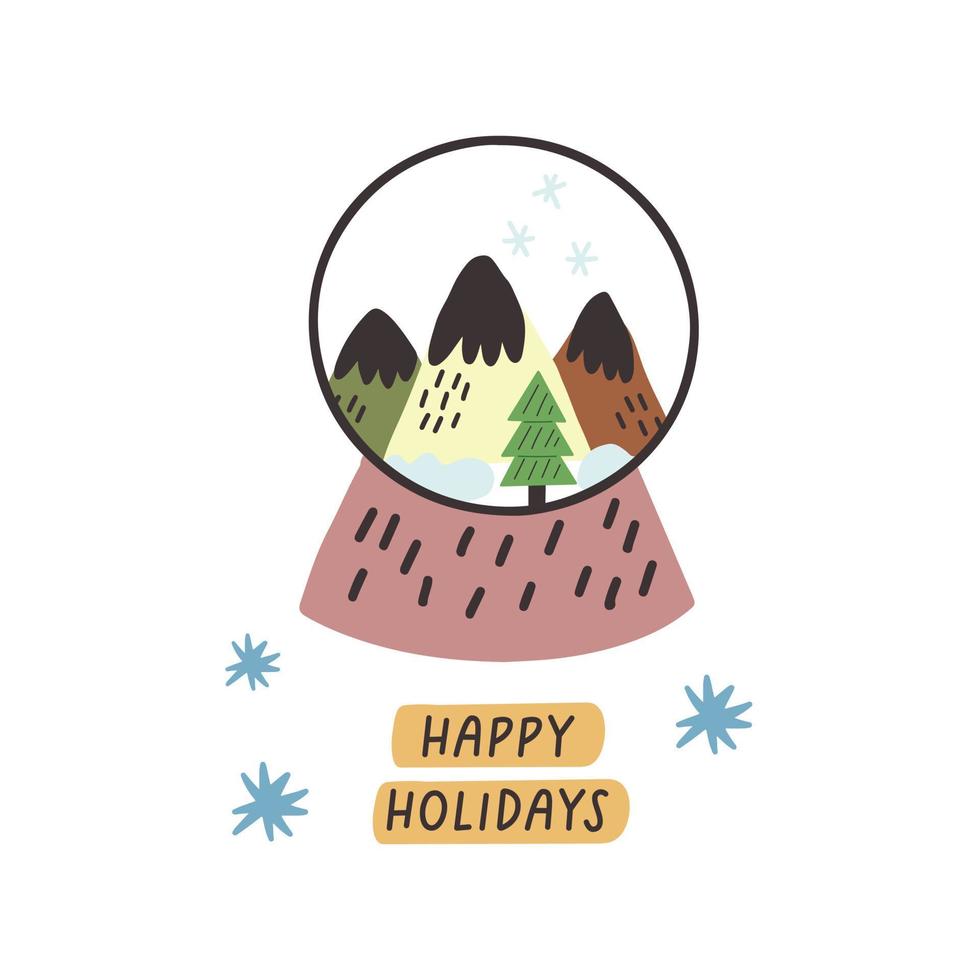 Christmas card crystal ball with a house vector