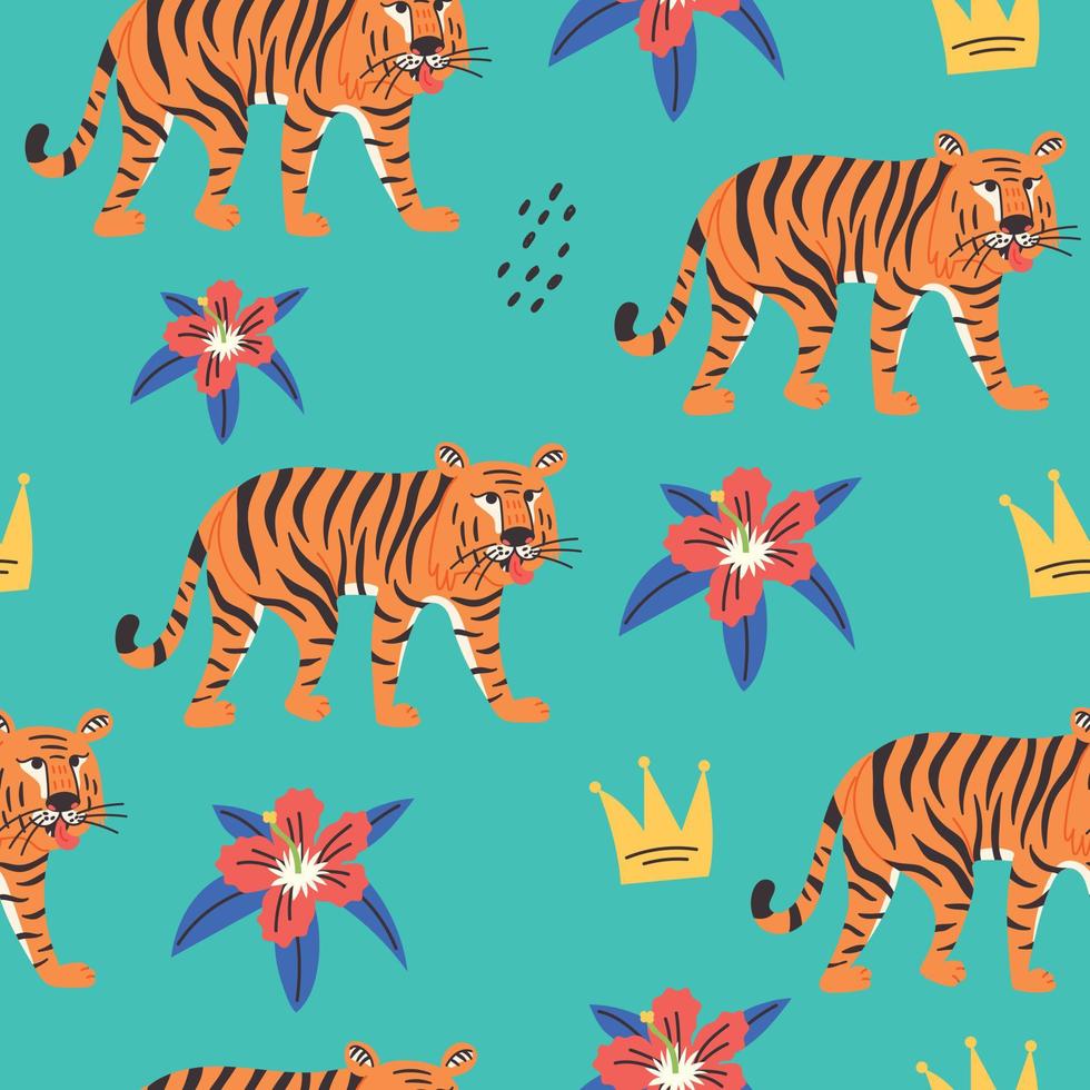 Seamless pattern striped tiger exotic flower vector