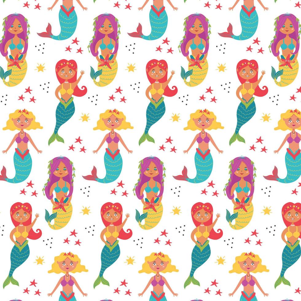 Marine baby pattern mermaid underwater world vector