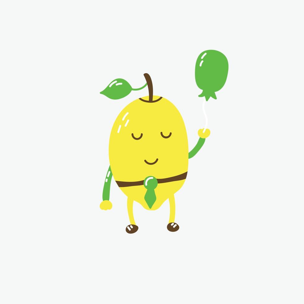 Funny cute lemon character with balloon, colors yellow green white brown vector